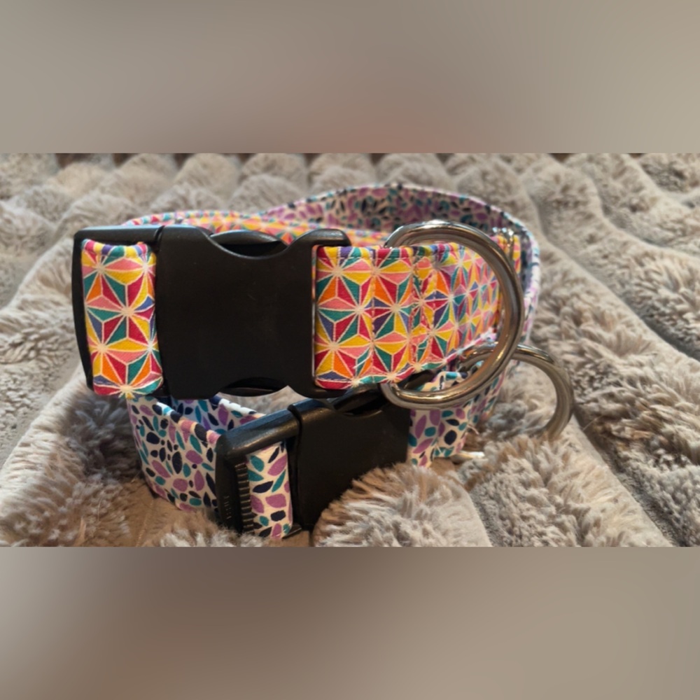 2 Geometric XL Dog Boutique | Cute EUC  Tile Fabric Patterned Dog Collar